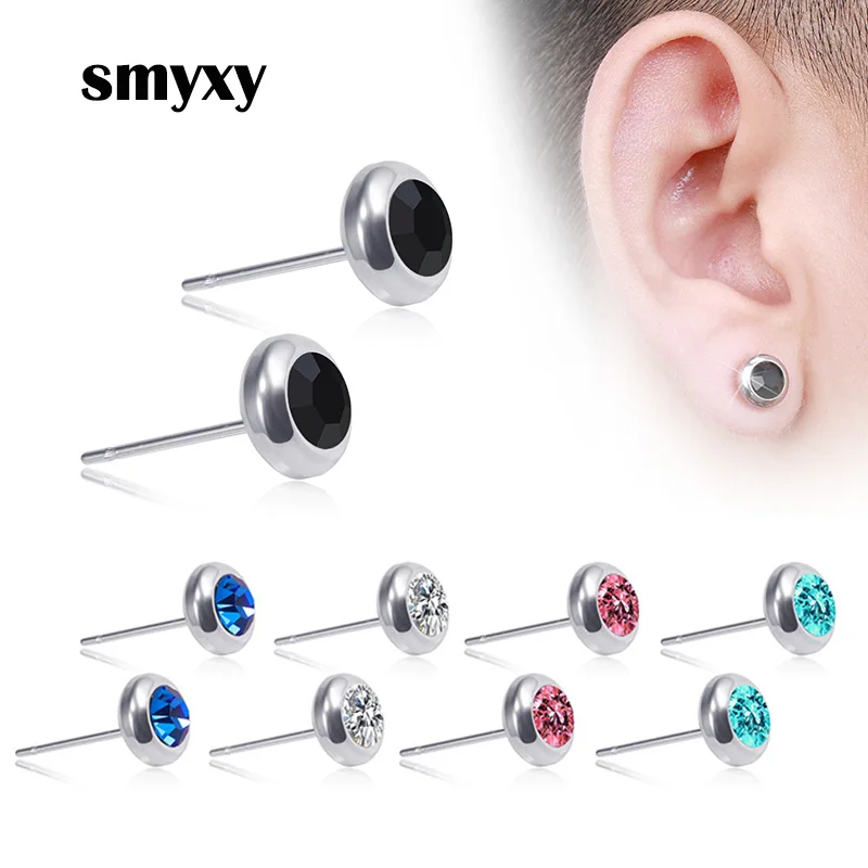 1 pair Women Man Stainless Steel Multicolor Rhinestones Stud Earrings Boy and Girl Hypoallergenic Ear Jewelry New Style