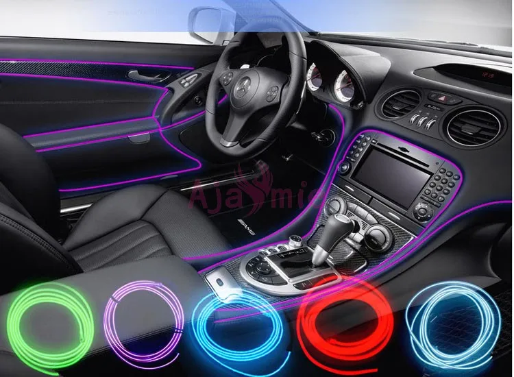 2 Meters Car Interior Decoration LED Strips Moulding Luminous Trims Dashboard Door Edge Cold Light Wire Styling Accessories