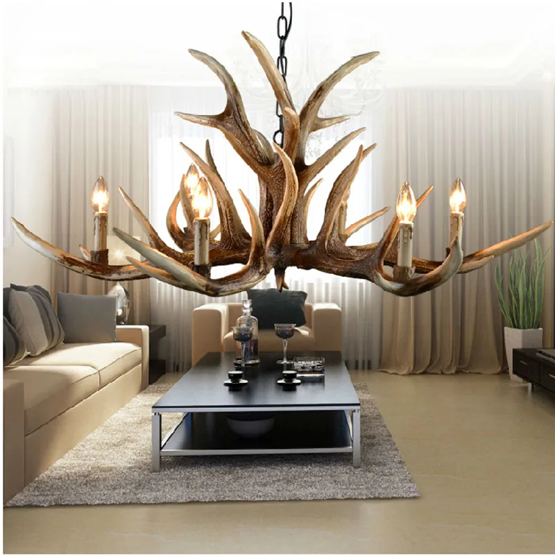 

6/10 Heads Antlers vintage Style resin Pendant Lights with Lampshade Living room,Bar,Cafe, Dining room deer horn lamp Fixture