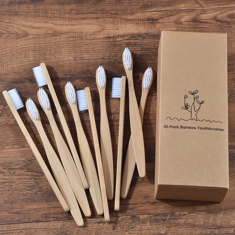 10Pcs Bamboo Toothbrush Eco Friendly Wooden Tooth Brush BPA Free Soft Bristle Tip Charcoal Adults Oral Care Toothbrushes