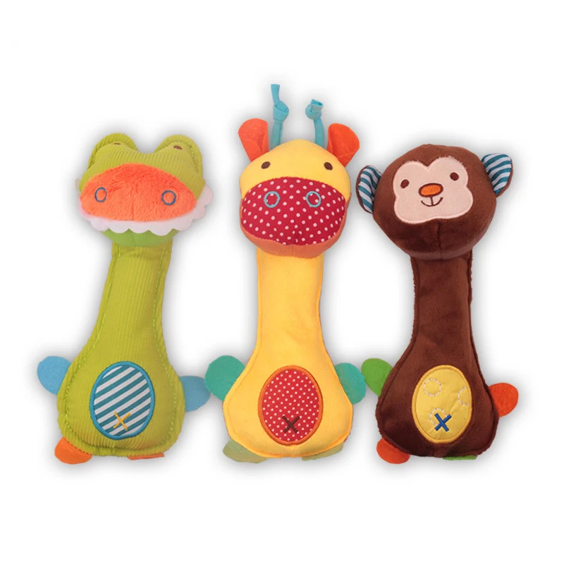 Baby Animal Hand Bells Plush Baby Toy monkey&crocodile&donkey dolls High Quality Newbron Gift B0680