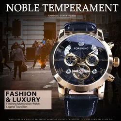 Forsining Fashion Self Winding Automatic Wrist Watch Golden Bezel Tourbillion Men Watch Male Clock Top Brand Mechanical Luxury