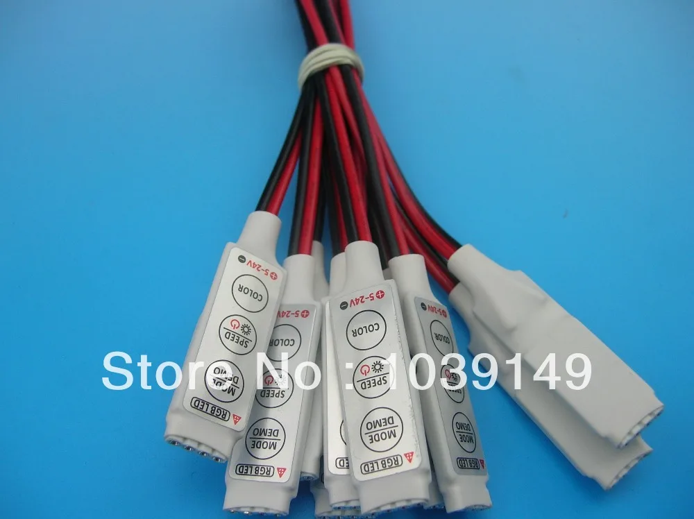 Mini controlador LED RGB R101 de 3 teclas; Mini controlador LED RGB para tiras LED 5050 RGB; 3x4A; 144W @ 12V, 288W @ 24V; DC5 ~ 24V; Compatible con Rohs