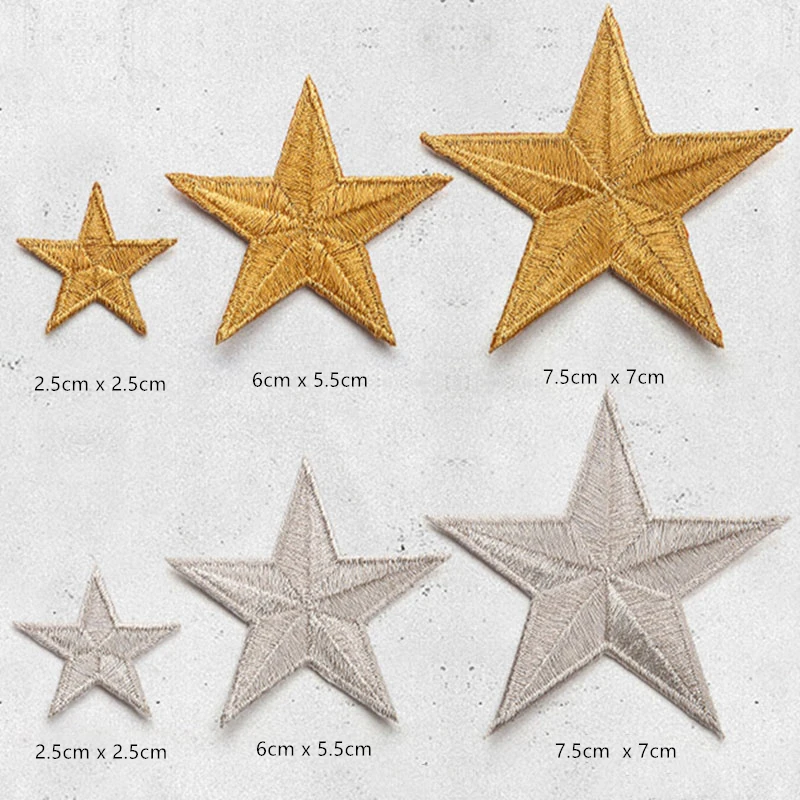 10pcs/lot Embroidered Golden Silver Applique Iron On Star Patches for Clothing Applique for Clothes Sweater Bags Patch DIY