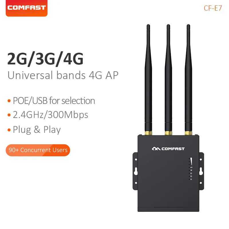 Comfast High-Speed Outdoor 2.4G 4G LTE Wireless AP Wifi Router Plug and Play CF-E7 Modem for IP Camera/Outside WiFi Coverage