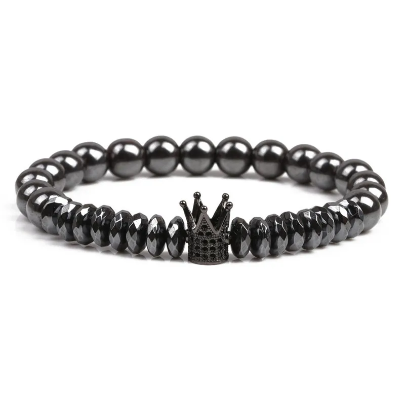 Yidensy – Bracelet couronne CZ en hématite pour hommes, perles en pierre naturelle, breloque magnétique de thérapie, Sport, Fitness, bijoux