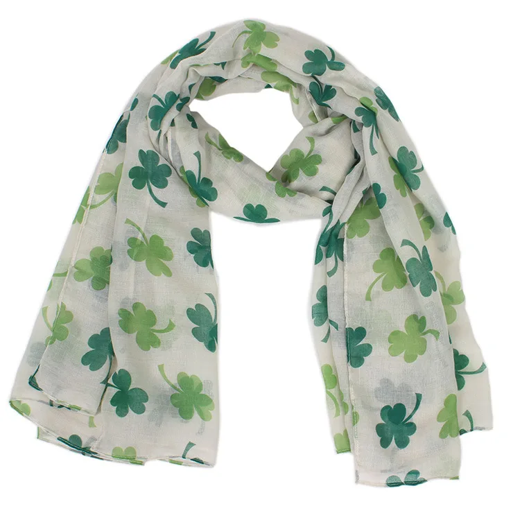 2019 Clover Shamrock Print Scarf Hijab Women Long Soft Green Clover Pattern Scarves Shawl Four-leaf Wrap Muffler Free Shipping