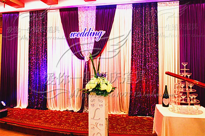 Shiny Sequines Wedding Backdrop Curtain with Pleated Swags Stage Backdroung Curtain For Wedding Deaoration 3X6M(10ftX20ft)