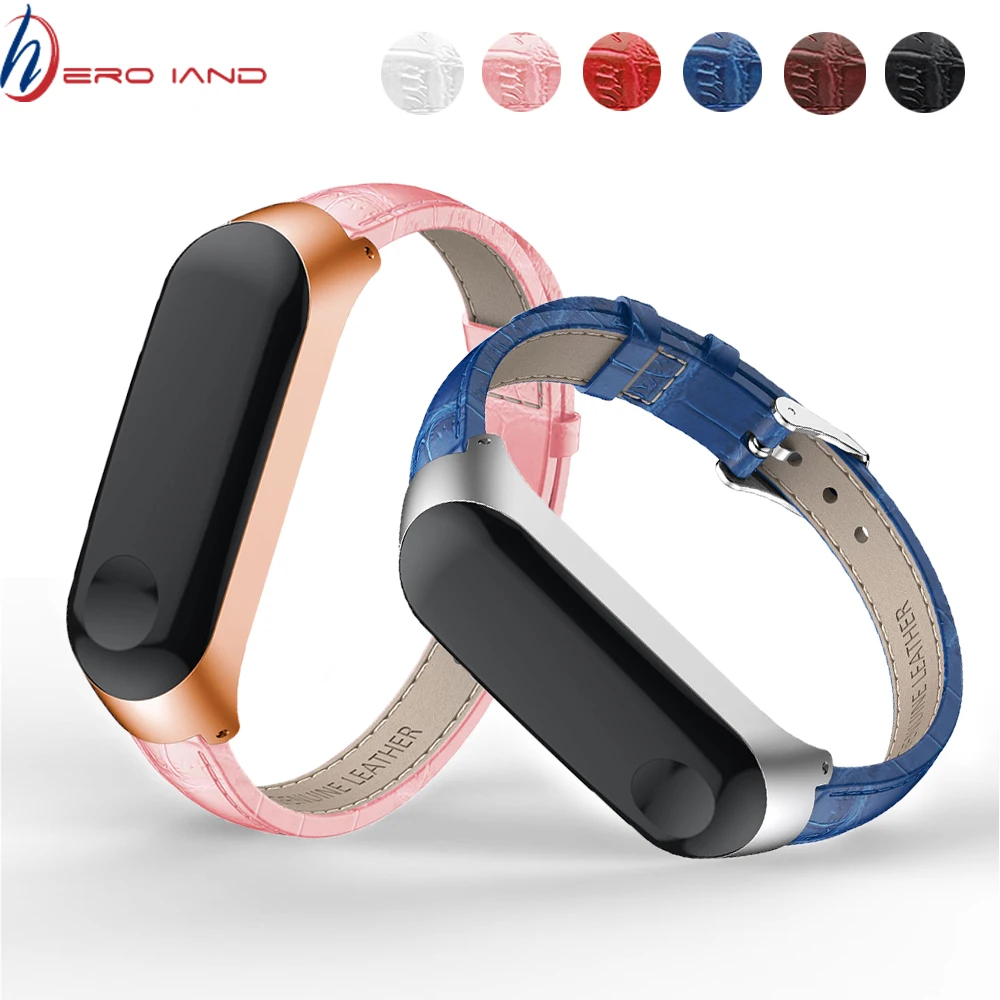 Silver Rose Gold Case Smart Watch band for Xiaomi Mi Band 3 Crocodile Leather strap For xiaomi mi band 3 bracelet Miband 3 Strap