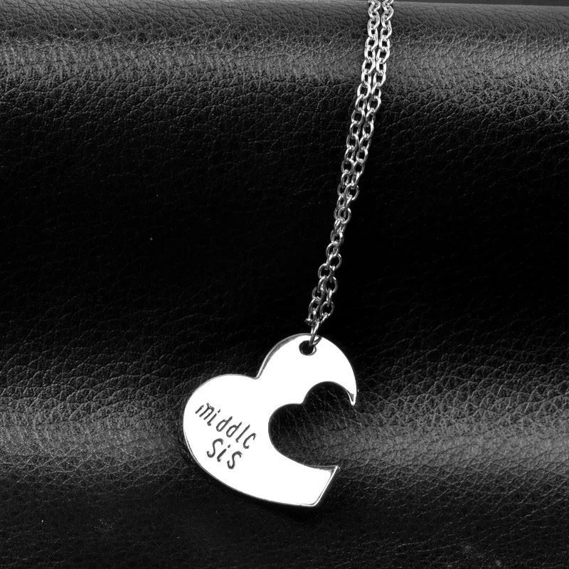 Best Friends necklace for 3 Big Sister Sis Middle Sister Sis Little Sister Sis Heart Charm Pendant Necklace Friendship Jewelry