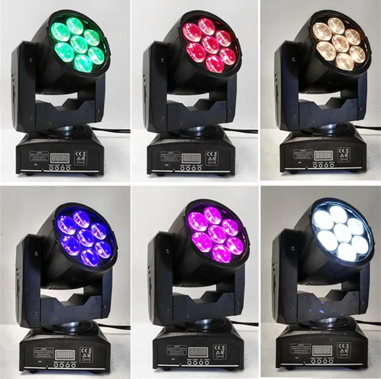 6pcs/lot LED Moving Head Zoom Light 16 DMX Channel 7*12W RGBW 4 IN1 Color Mixing DMX DJ Lighting Stage Light