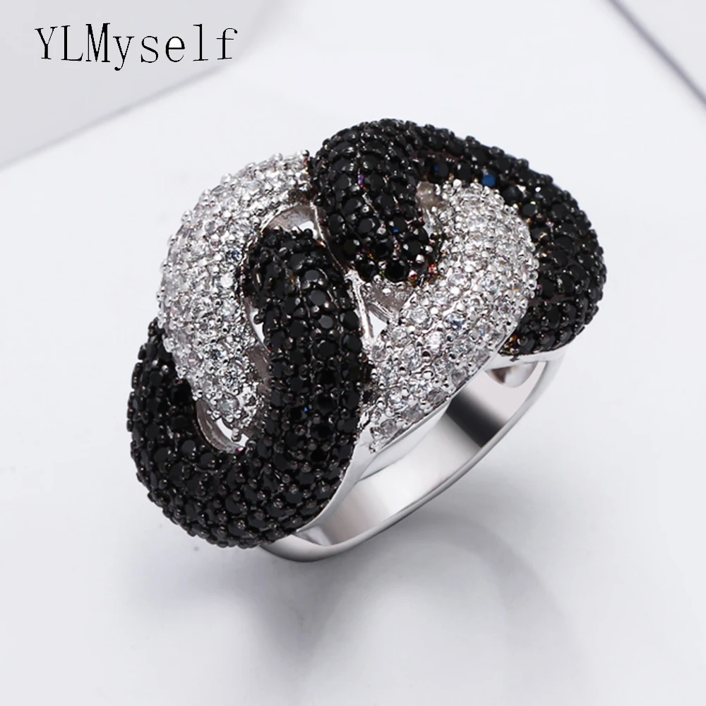 Amazing Black 2 tone finger ring micro pave jet and clear CZ jewelry high quality Zirconia Rings