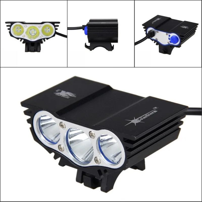 Waterproof 3XLED Front Bicycle Light USB Cycling Headlamp MTB Bike Flashlight with 6400mAh Battery Pack+Charger