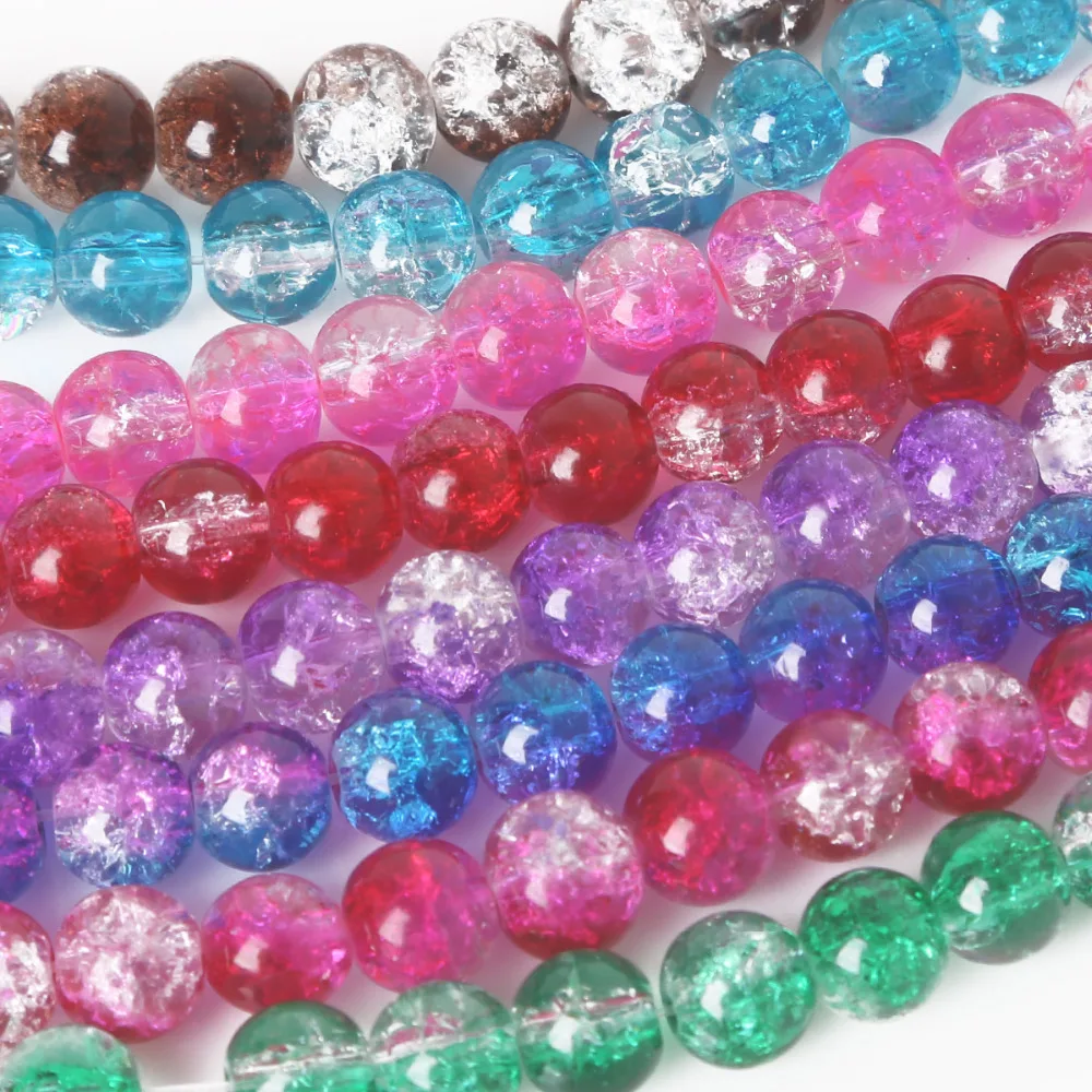 4mm 6mm 8mm 10mm Two-Tone Color Glass Crackle Beads Round Loose Spacer Beads For Jewelry Making DIY Bracelet & Necklace