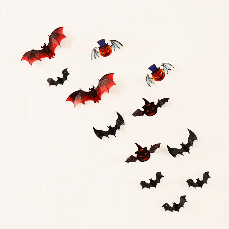 

New 12Pcs/Set Bat Wall Sticker For Halloween Decoration Kids Rooms Decor Boys Gift 3D Pumpkin Bat Wall Art Funny Stickers