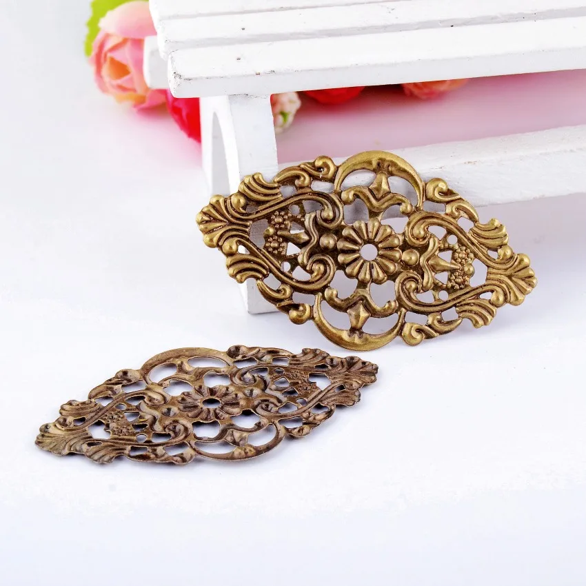 Free shipping 5Pcs Filigree Wraps Connectors Metal Crafts Decoration DIY Findings Ancient Bronze Pattern Hollow 32x 55mm F0431