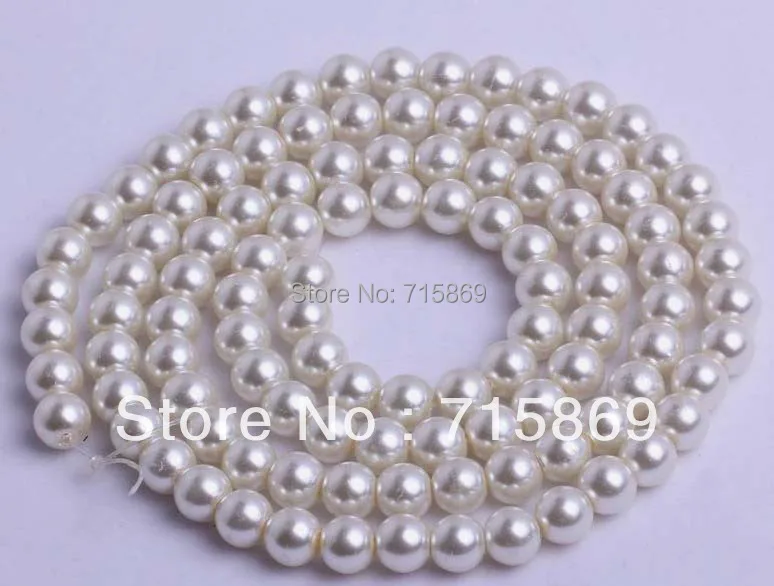 1000pcs 10 strands 8mm Cream White Round Faux Glass Pearl Loose Beads Free Shipping