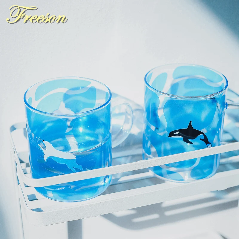 Creative Killer Whale Glass Coffee Mug 350ml Cute Tea Mug Polar Bear Tea Cup Heat Resistant Glass Coffee Cup Beer Mug Dropship