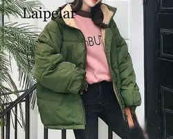 Laipelar-Chaqueta acolchada de algodón con cremallera para mujer, abrigo cálido con capucha para invierno, talla grande, 2019