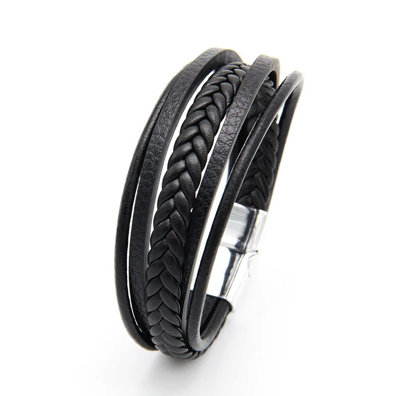 NIUYITID New Black Brown Leather Bracelet For Men Multilayer Woven Rope Chain Jewellery Wrap Bracalete bracciali uomo