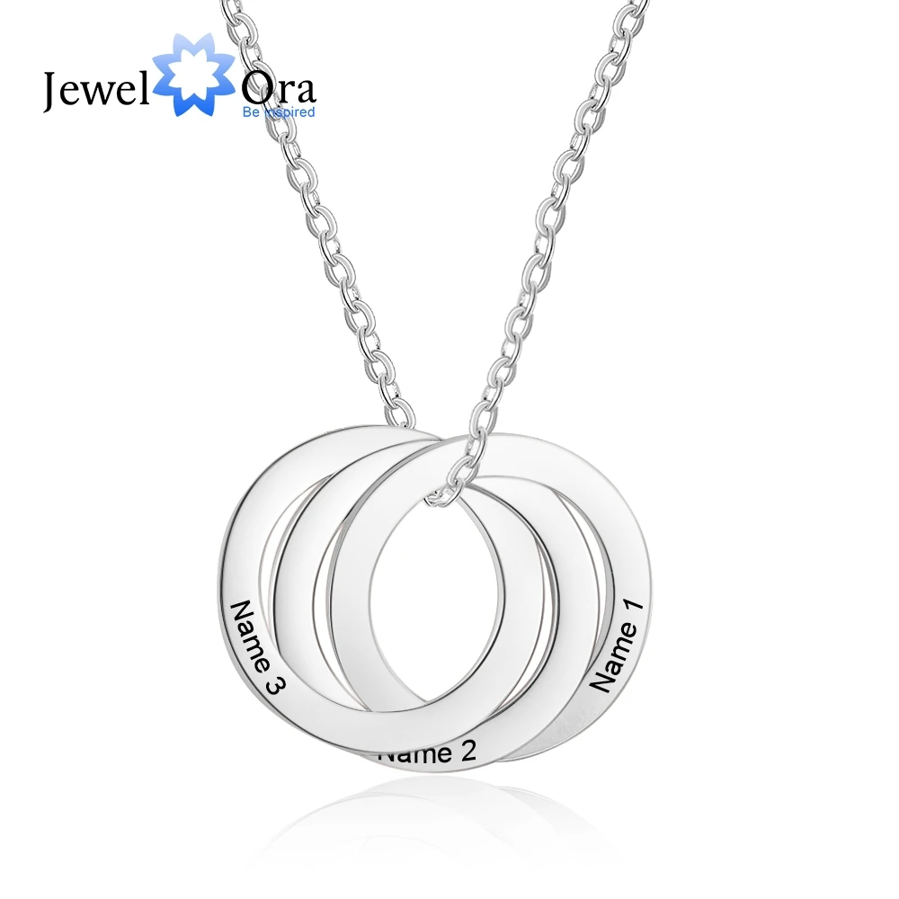 Colliers et pendentifs avec nom personnalisé pour femmes, en acier inoxydable, à Triple cercle, cadeau d'anniversaire, NE103036