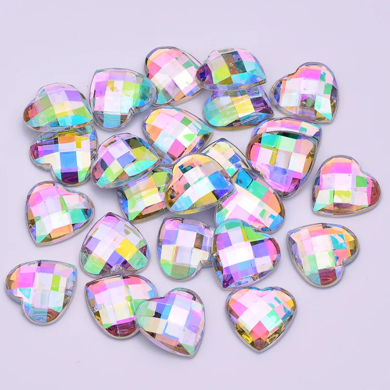 JUNAO 8 10 12 14 16 18 20 mm Crystal AB Acrylic Rhinestone Heart Shape Strass Applique Scrapbook Bead Flat Back Gems for Clothes