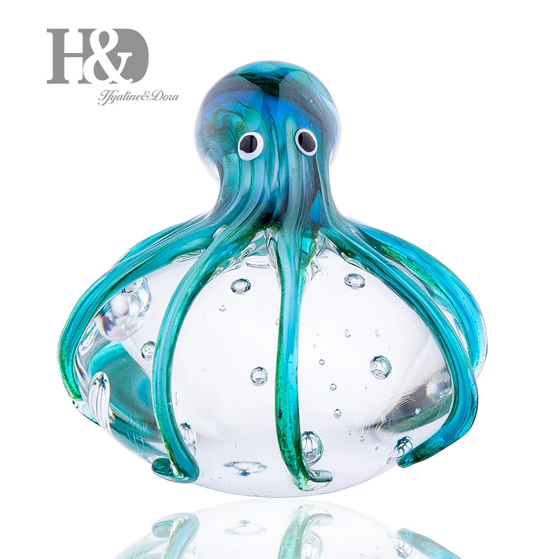 

H&D Handmade Octopus Blown Glass Figurine Gift for Christmas, Birthday Home Decor Blue-Green Paper Weight