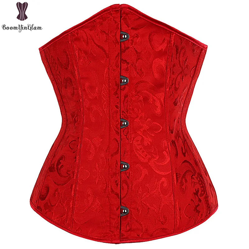 

Sexy Red Jacquard Corset Underbust Women Outwear Corsets Solid Boned Bustier Busk Closure Korset Gstring Waist Slimming Corselet