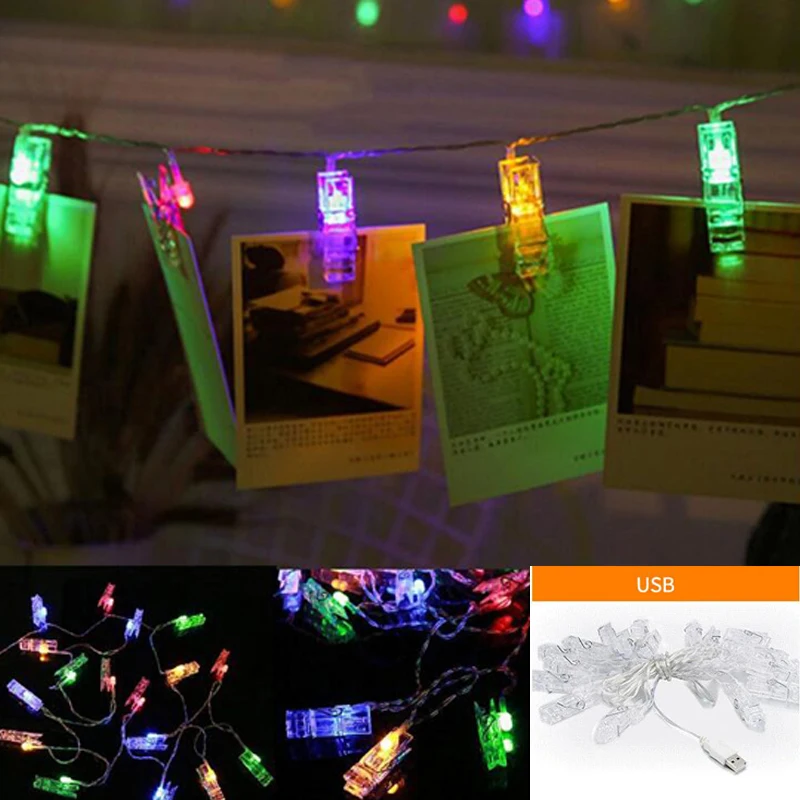 

Garland Card Photo Clip LED Lights String 20/30/40 LED Led Fairy Light Xmas Bedroom DIY Clothespin Shapes Battery Christmas Lamp