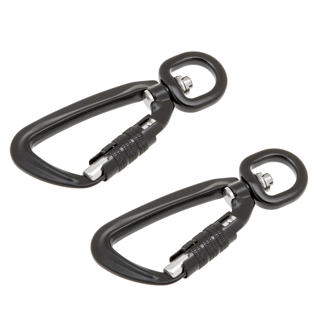 2Pcs 360º Swivel Rotating Self-Locking Carabiner Dog Hook Lead Clip For Outdoor Camping Hiking Hanging Keychain Hammock
