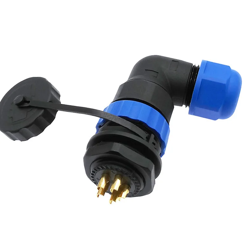 SP20 90 degree elbow waterproof connector 2pin 3/4/5/6/7/8/9/10/12/14Pin IP68 Industrial power angle connectors