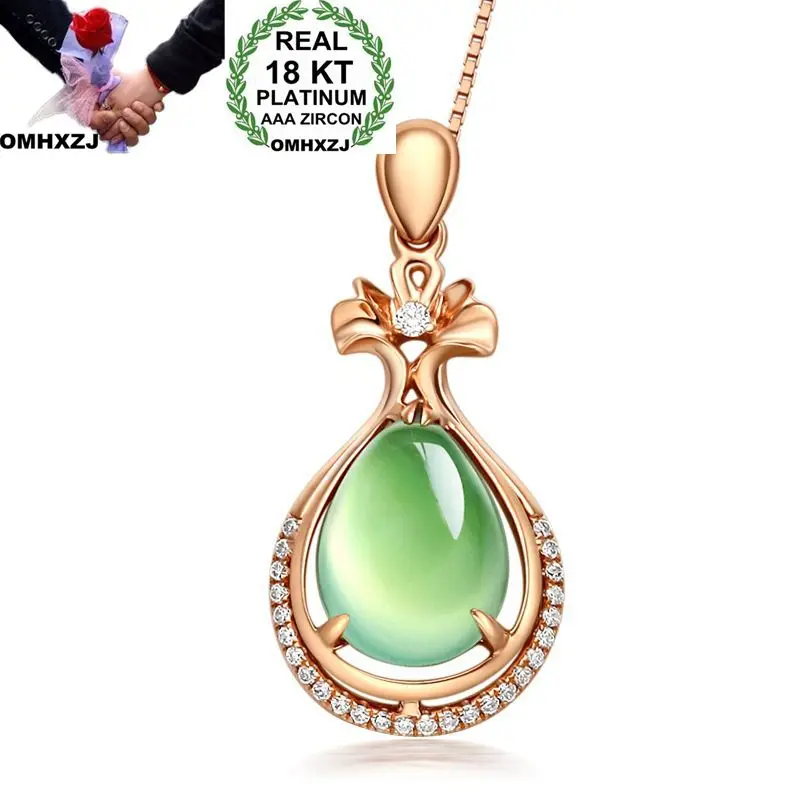 

OMHXZJ Wholesale European Fashion Woman Girl Party Wedding Gift Water Drop Prehnite Zircon 18KT Rose Gold Pendant Necklace NA144