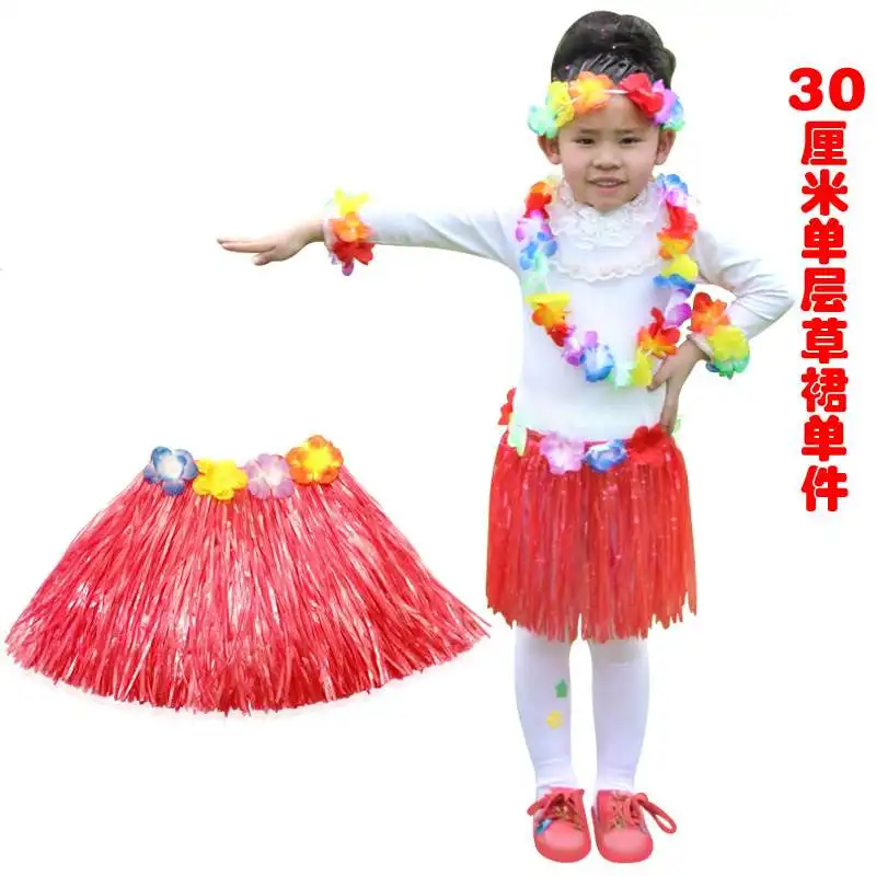 Children 's Day Children' S Elastic Waist Hawaiian Skirt Dance Garment Rings Performance Set Long 2021