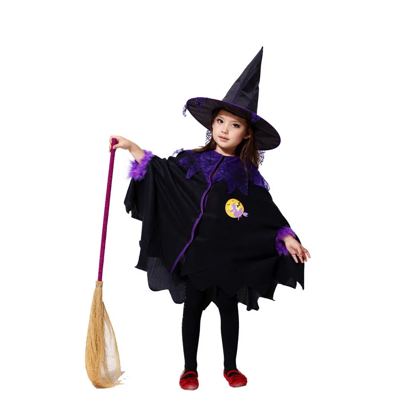 Nieuwjaar Carnaval Halloween Heksenkostuum voor Meisje Kinderen Fantasia Fancy Dress Tovenares Mantel met Hoed Kinderen Cosplay Kleding