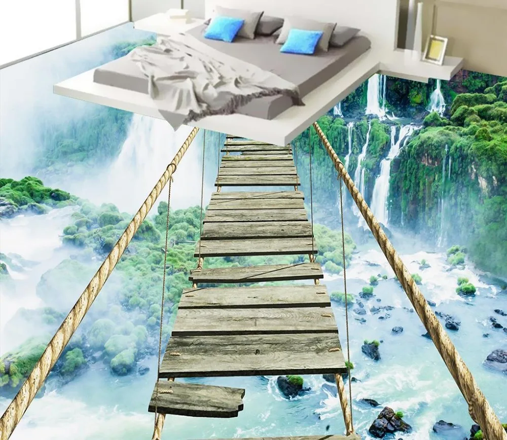 

Custom photo wallpaper 3D stereoscopic 3D landscape waterfall bridge floor Home Decoration