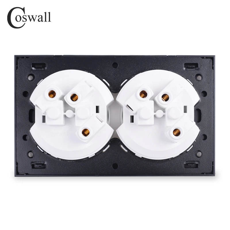 Coswall Black / Silver Gray Aluminum Panel Double French Polish Wall Socket Grounded With Children Protective Door