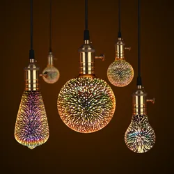 E27 110V 220V 3D Night Light Star Fireworks Effect table Lamp Decoration Bulb bedside Home Room Decor Light Luminaria G80 G125