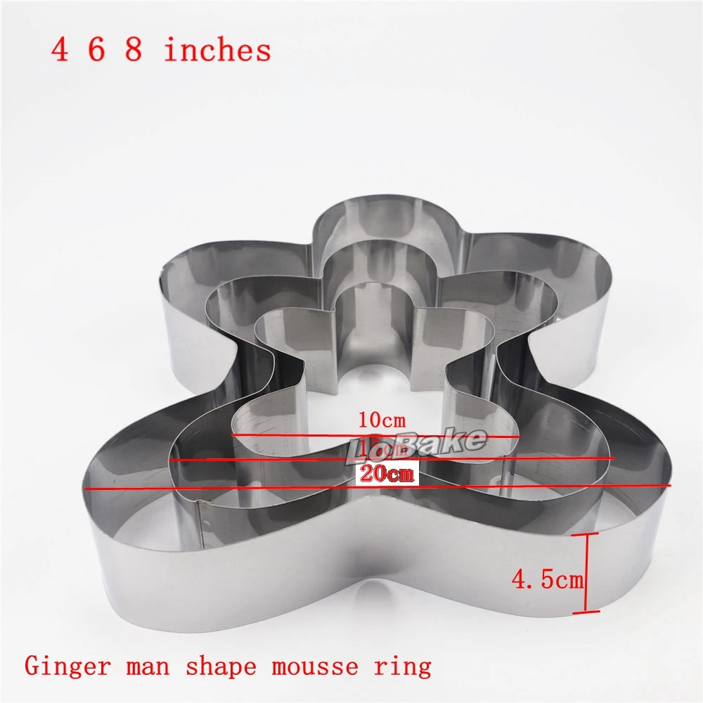 3pcs/set 4, 6, 8 inches ginger man shape Stainless Steel Mousse Ring cake mold cheese butter tower party DIY baking supplies