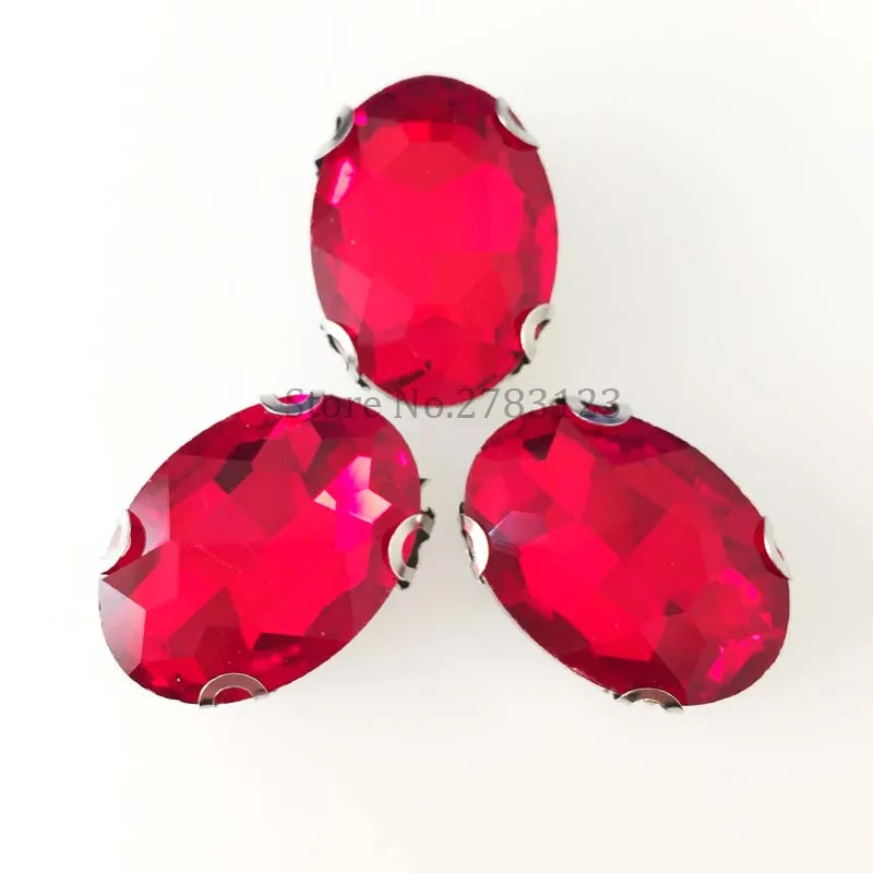 Free shipping high quality Glass Crystal red oval shape sew on rhinestones with D claw ,diy Clothing & Accessories