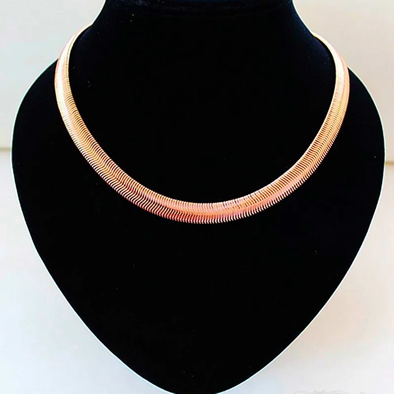 10mm Women's Snake Chain Necklace Brief Rose Gold Color Copper Chain Wide Collar Choker Necklaces Fashion Female Jewlery