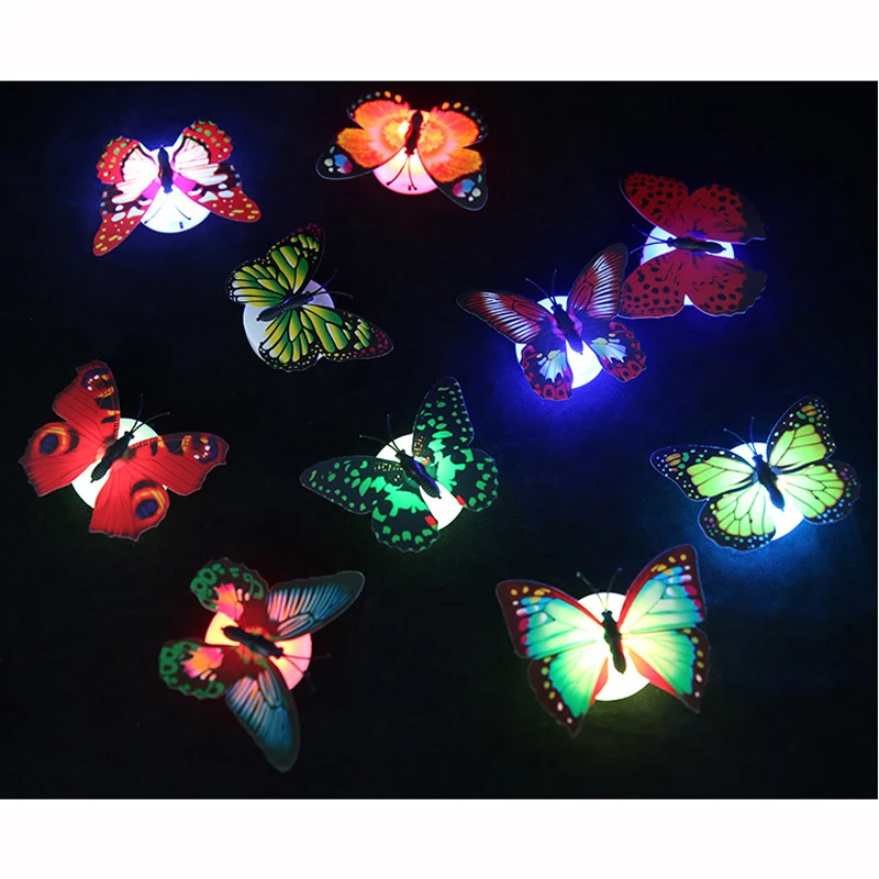 LED Light Up Toy Luminous Butterfly Stickers Flashing Toys Party Wedding Decoration Kids Stickers Xmas Gift Room Ornament