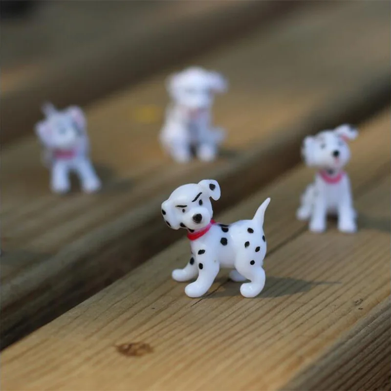 6pcs Mini Spotted Dog Figurine Miniature Fairy Garden Animal Statue Craft Home Birthday Cake Decoration Accessories Modern