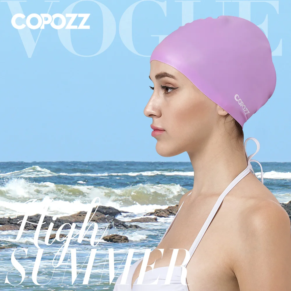 Copozz Men women elastic large size candy color swimming wear hat Adults Waterproof swimming hat silicone swimming caps badmuts