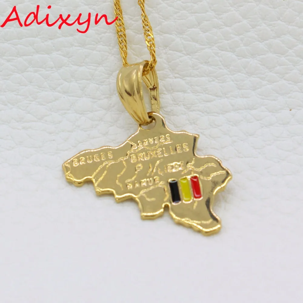 Adixyn Gold Color Belgium Map Pendant Necklace Male Elegant Jewelry Gift Copper Necklace For Men N12164