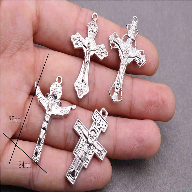 

100 pieces / religious Orthodox Jesus cross, trumpet charm Orthodox cross handmade cross necklace medal