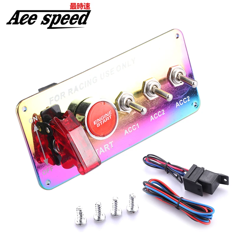 

12V Car Ignition Switch Engine Start Push Button 3 Toggle Racing Panel Neo Chrome for Universal Race Car