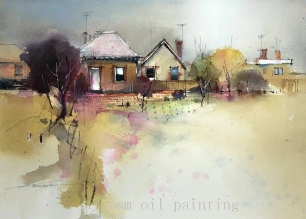 Handmade Modern Abstact Wall Artwork Countryside Picture Hand Painted Landscape Watercolor Oil Painting on Canvas for Home Decor