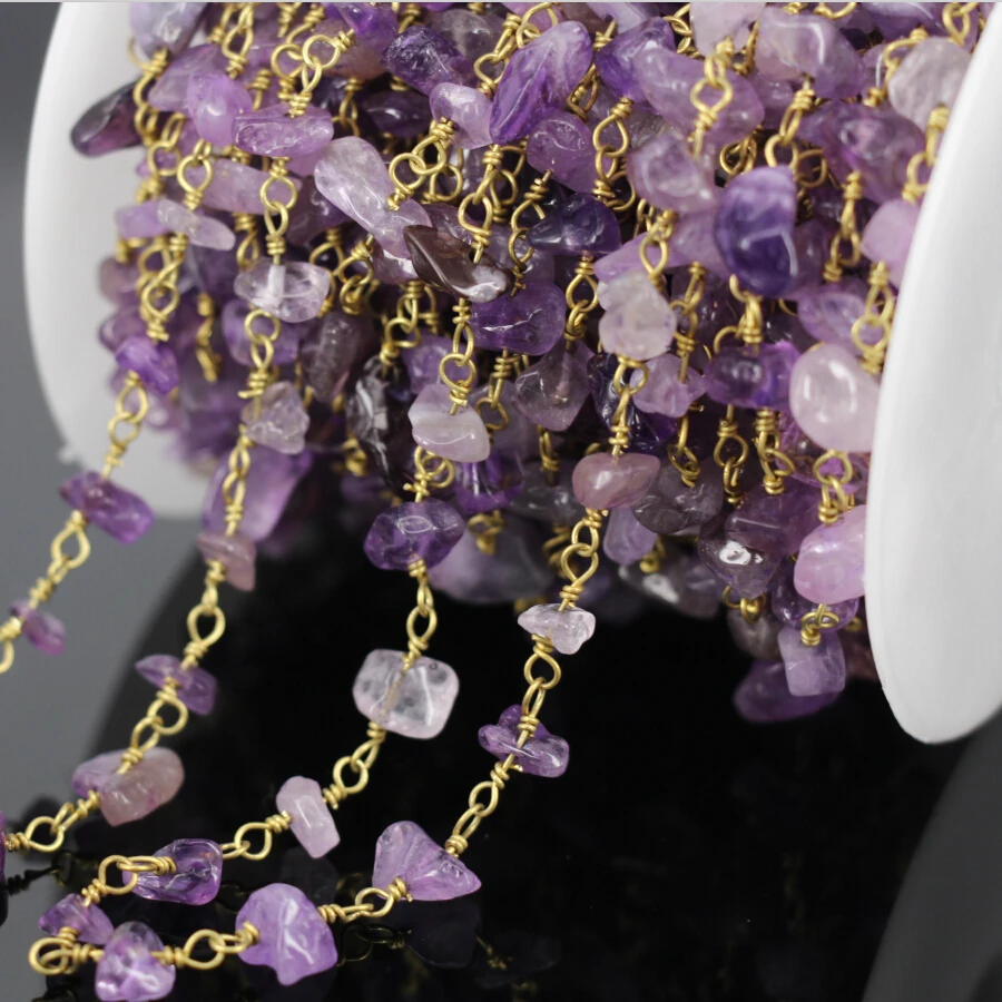 

5Meter Faceted Amethyst Beaded Rosary Chain,purple crystal Chip Beads Bead Chains Necklace Jewelry Findings Wholesale