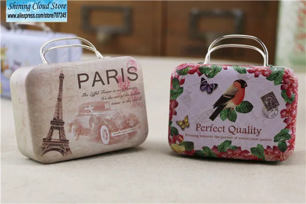 New Model Cartoon Suitcase Creative Storage Tin Bag / Candy / Coin Iron Wedding Gift Box/Metal Case