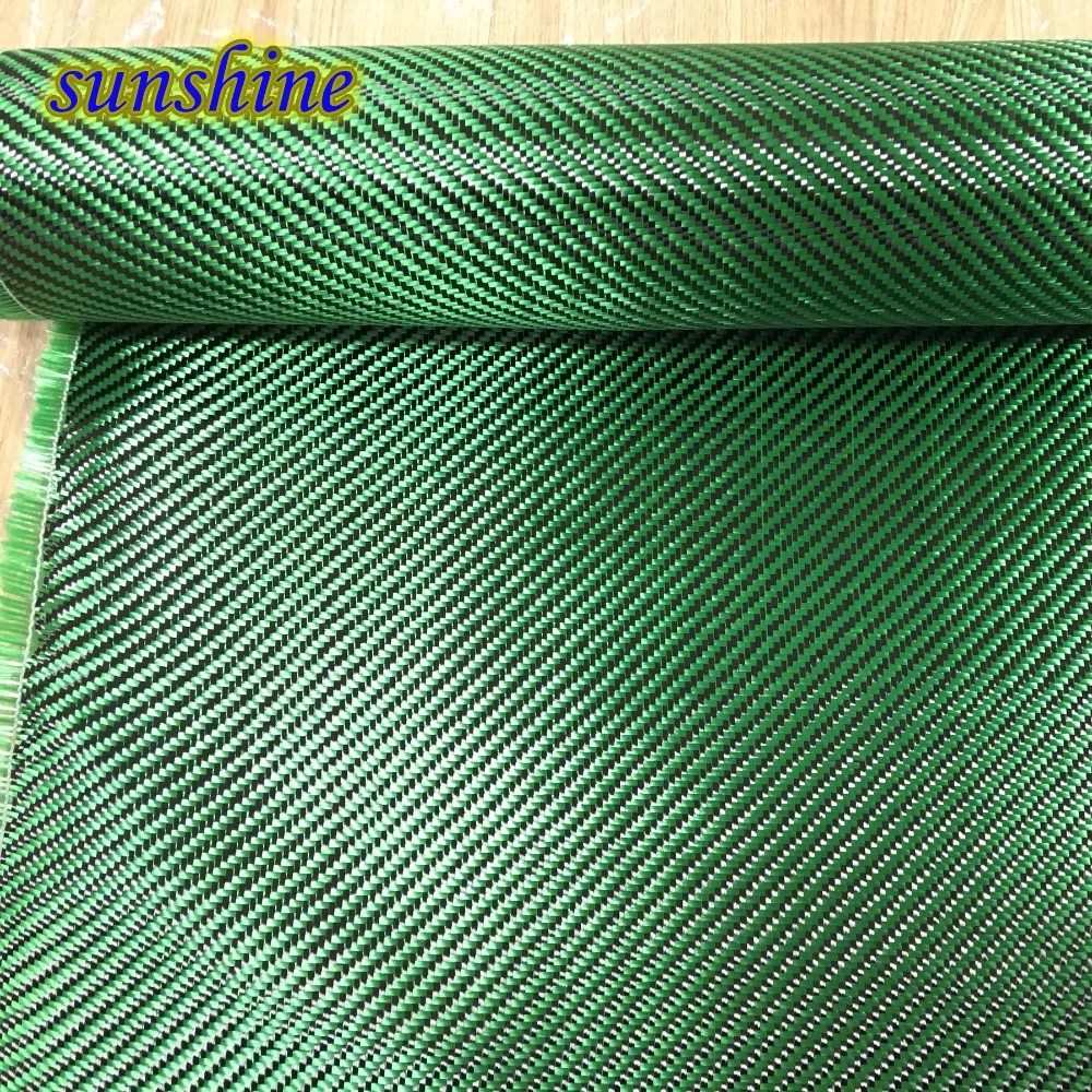 Green Carbon Aramid Fiber Hybrid Fabric Cloth 3K Carbon Fiber Green Aramid Fiber 190gsm 0.2mm Thickness